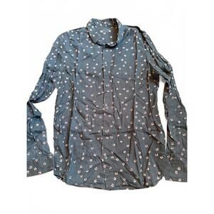 AllSaints Men's Dark Blue Button-Down Shirt with Bead Pattern Size L